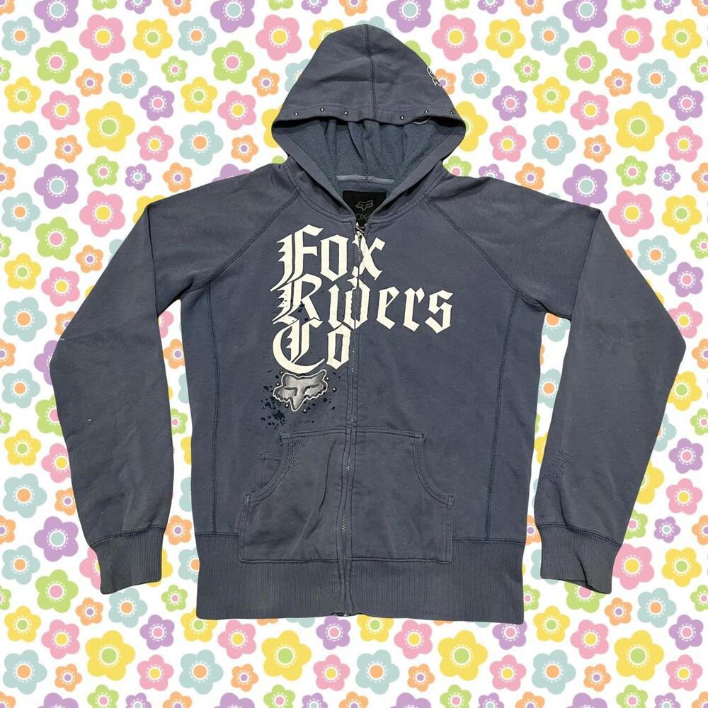 2000s Y2k Blue gray Fox riders co zip up hoodie
